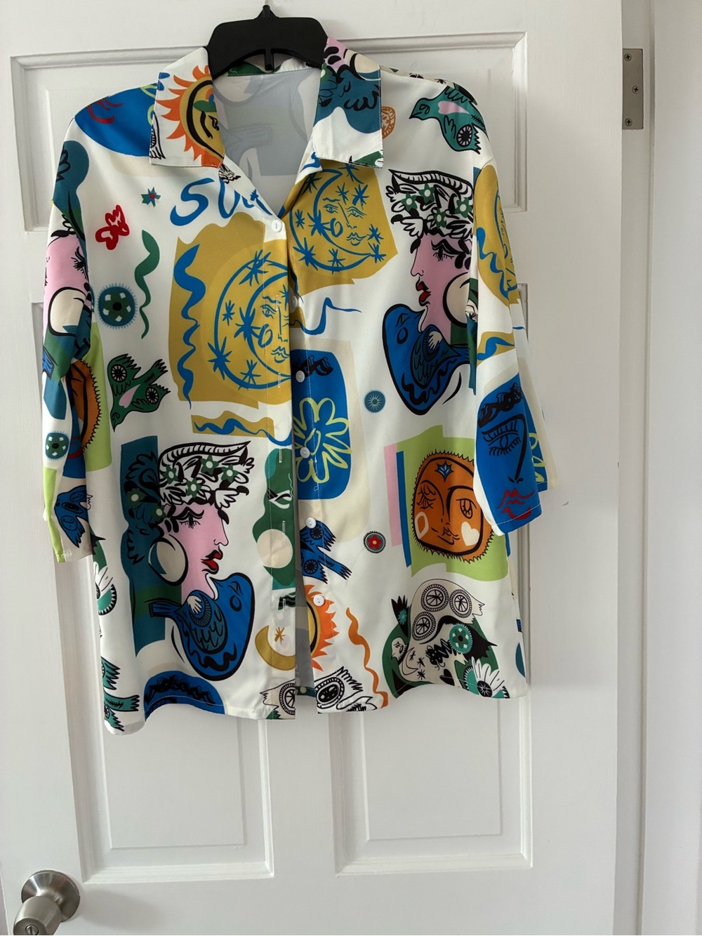 Artistic Abstract Print Button-Up Top in Multi-Color